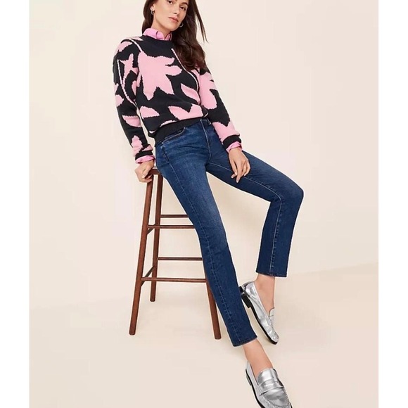 Ann Taylor FLORAL‎ WEDGE SWEATER IN PINK BELLINI Size XL - Picture 2 of 8